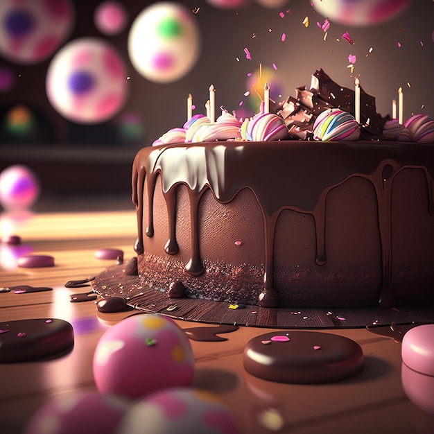 Happy Birthday background with cake Illustration AI GenerativexA