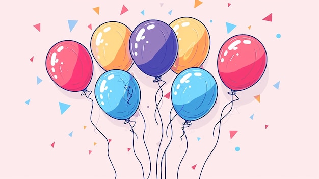 Photo happy birthday balloons and line background design