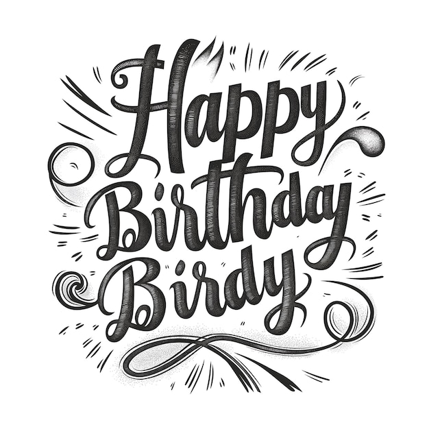 Photo happy birthday black lettering vector design