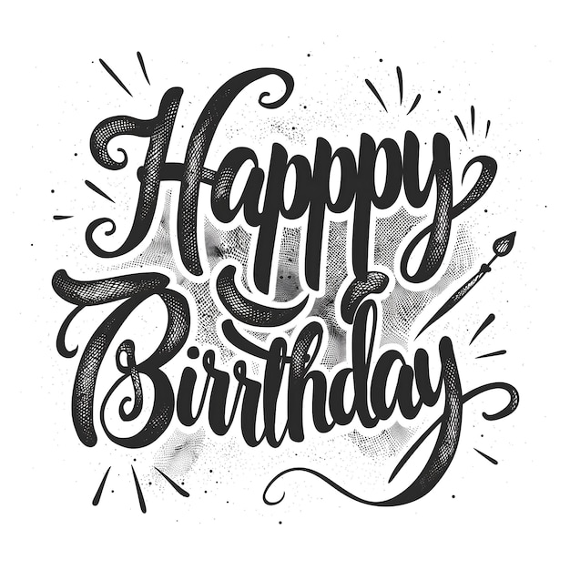 Photo happy birthday black lettering vector design