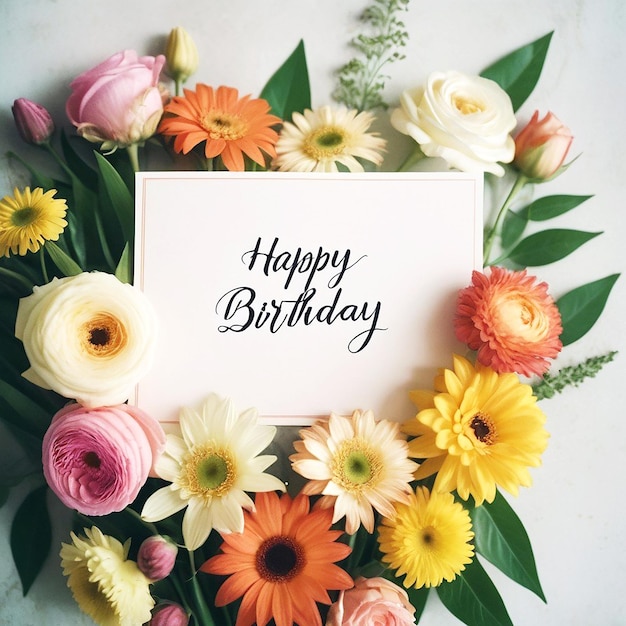 Happy birthday card with flowers assortment