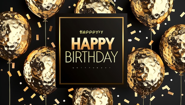 Photo a happy birthday card with gold foil and a black background with a gold border