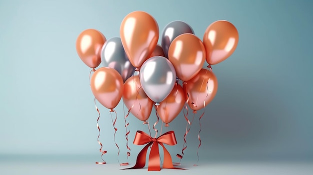 Happy birthday card with luxury balloons and ribbon Generative AI