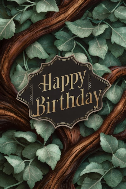 Happy Birthday Card With Tree and Leaves