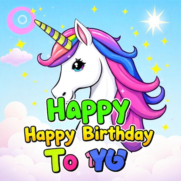 Photo a happy birthday card with a unicorn and the words happy birthday on it