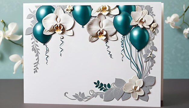 Photo happy birthday cards with balloons and flower with colorful background