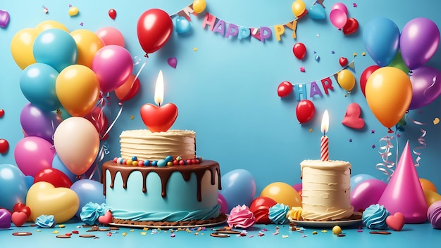 Happy birthday celebration with colorful balloons background design wallpaper generated by AI