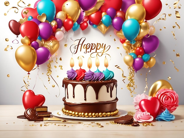 Happy birthday celebration with colorful balloons background design wallpaper generated by AI