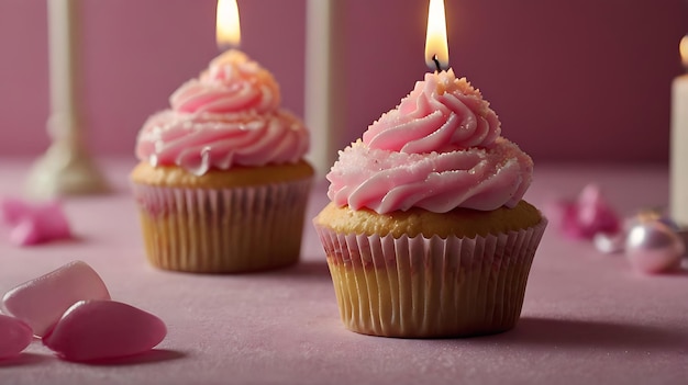 Happy Birthday Celebratory Cupcake Pink Frosted Delight with Single Candle Burning candles for kids