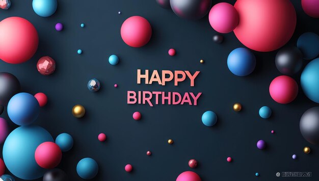 Photo happy birthday greeting card with colorful spheres