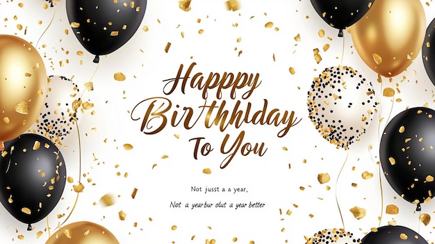 Happy birthday greeting card with white gold and black background