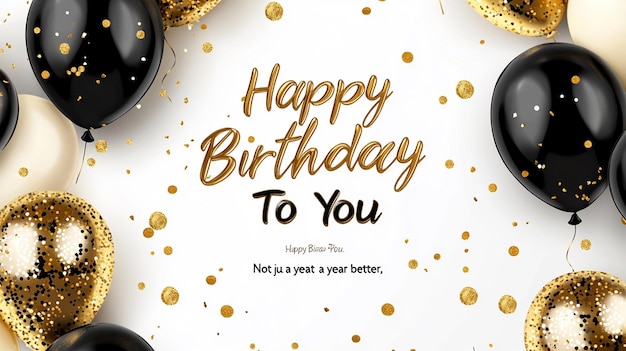 Happy birthday greeting card with white gold and black background