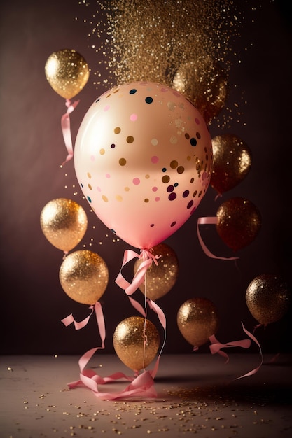 Happy Birthday Holiday Background with Balloons Illustration AI Generative