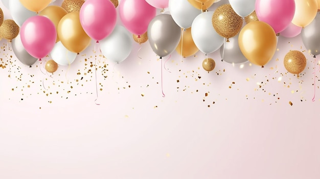 Happy birthday holiday banner with glittering golden Generative AI