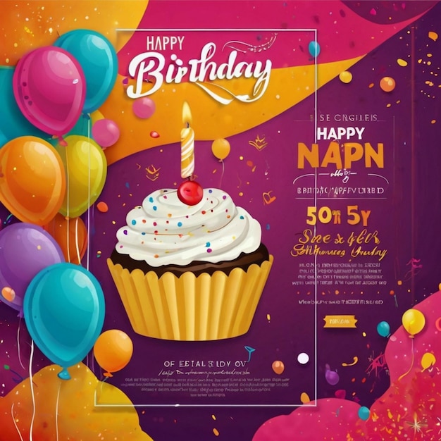 Happy birthday invitation card and Instagram social media post colorful background AI Generated