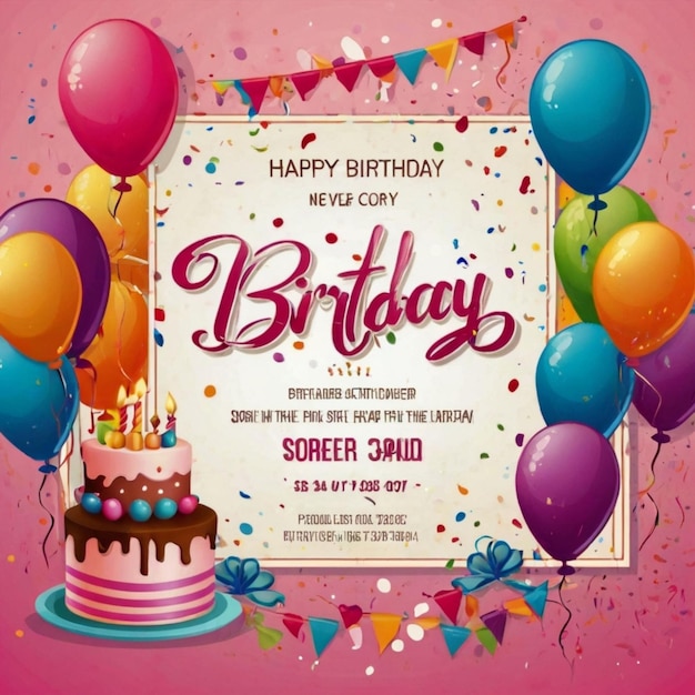 Happy birthday invitation card and Instagram social media post colorful background AI Generated