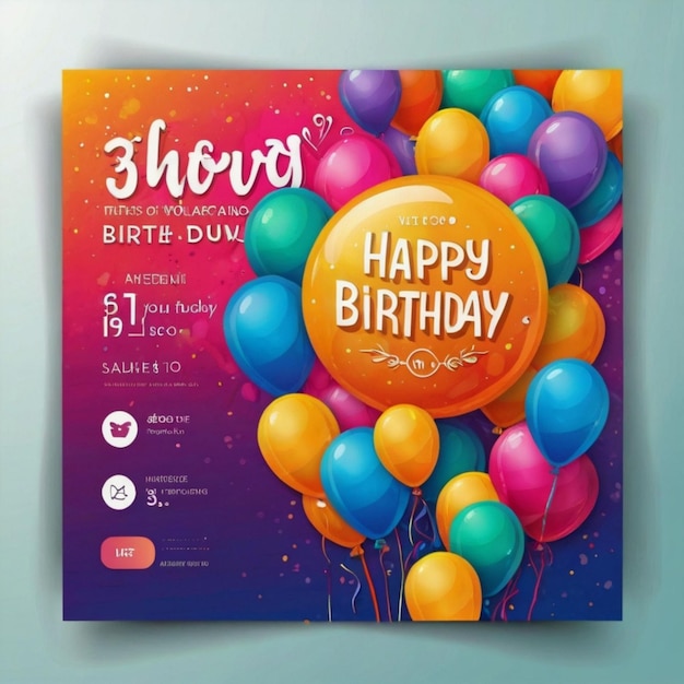 Happy birthday invitation card and Instagram social media post colorful background AI Generated