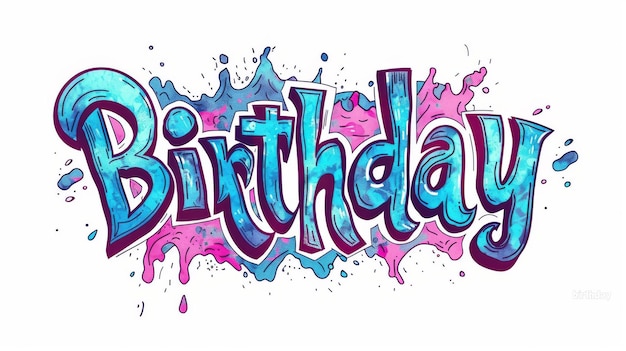 Photo happy birthday isolated on white background with decorative lettering postcard design digital art poster created using adobe illustrator