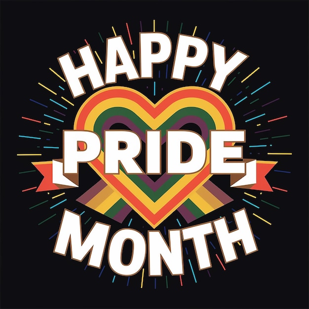 a happy birthday month poster with a rainbow heart on it