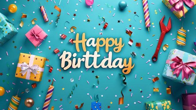 Happy birthday party background with text and colorful