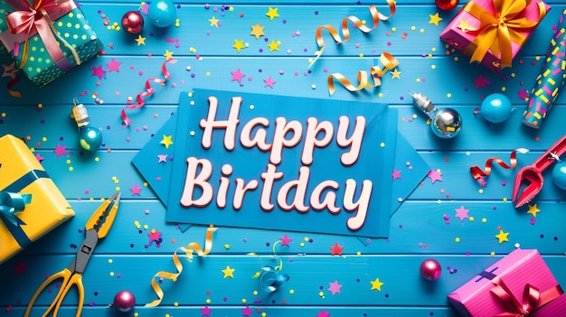 Happy birthday party background with text and colorful