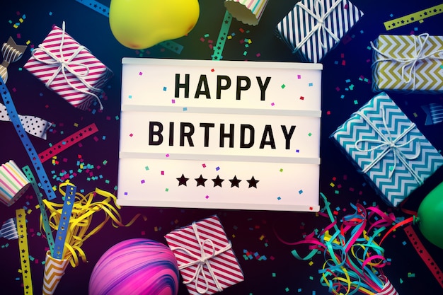 Happy birthday text on cinema lightbox