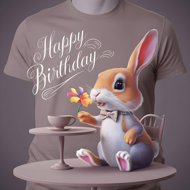 happy birthday tshirt design rabbit in a playful mood illustration Birthday Gift