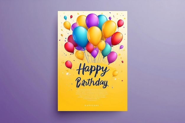 Photo happy birthday vector template design birthday text greeting card with party balloons elements