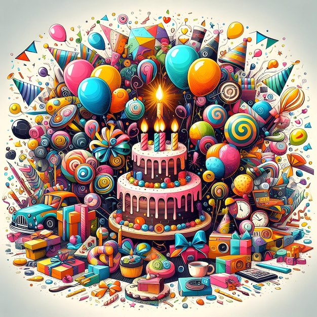 Happy birthday vintage greeting cards set ai generator