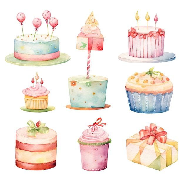 Happy Birthday Watercolor Collection Vibrant Celebrations on a White Canvas