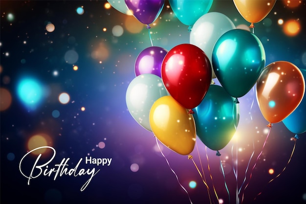 Happy birthday with balloon and cake background