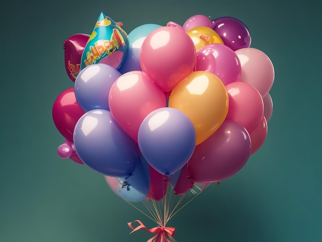 happy birthday with realistic balloons