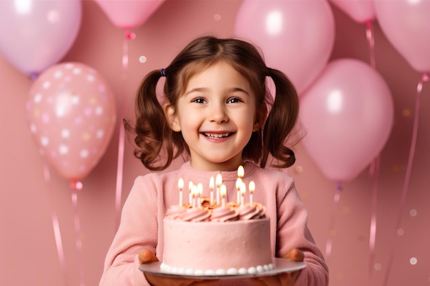 happy birthday young little girl holding up gift