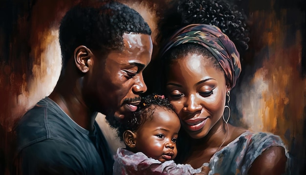 Happy Black Family Painting Holding a Newborn Black Baby image generative AI