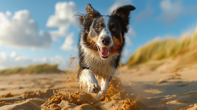 Happy Border Collie Running on Sandy Beach