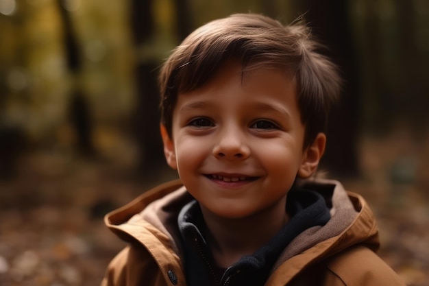 happy boy child is smiling enjoying adopted life portrait of young boy in nature park or outdoors co