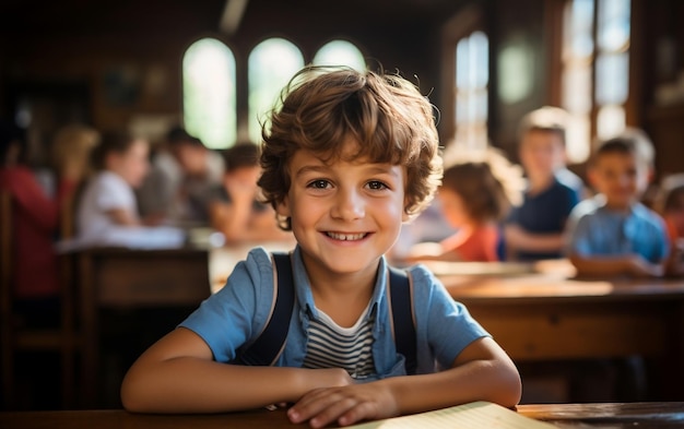 Happy Boy at School in their Class concept Back to school Generative AI