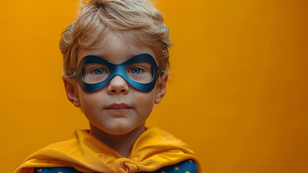 A happy boy in super hero costume