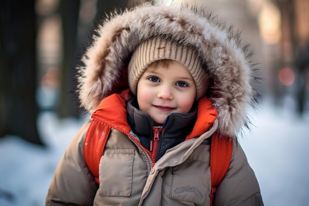 Happy Boy in Warm Winter Gear Ready for Fun