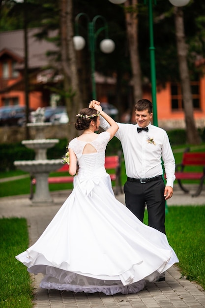 Happy bride and groom after wedding ceremony