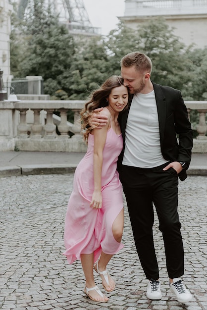 Happy bride and groom enjoying their wedding in Paris