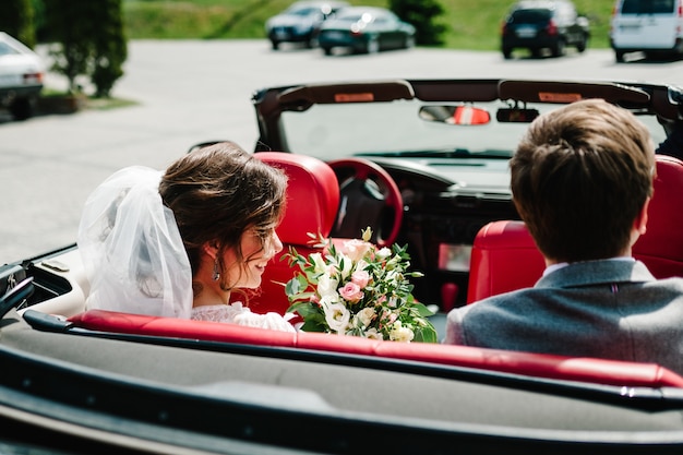 Happy bride and groom, newlywed wedding couple