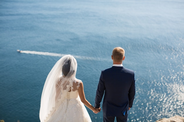 Happy bride and groom on their wedding