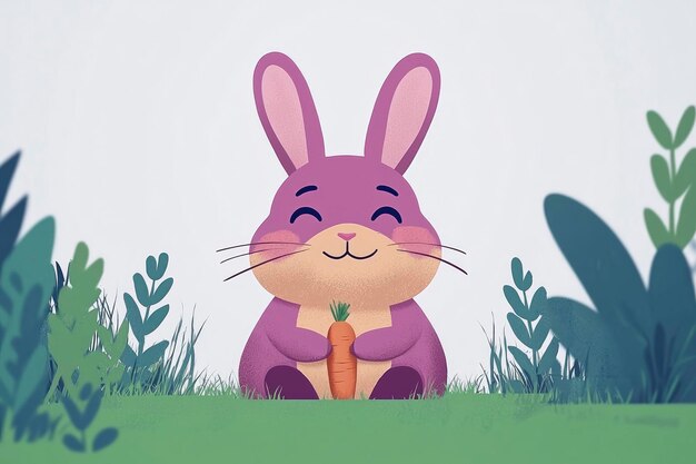 Photo happy bunny with carrot in a garden