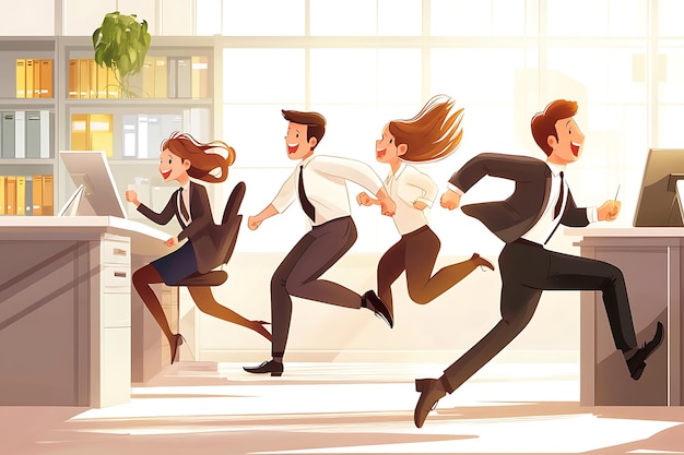 Happy Business People Running Away from Work