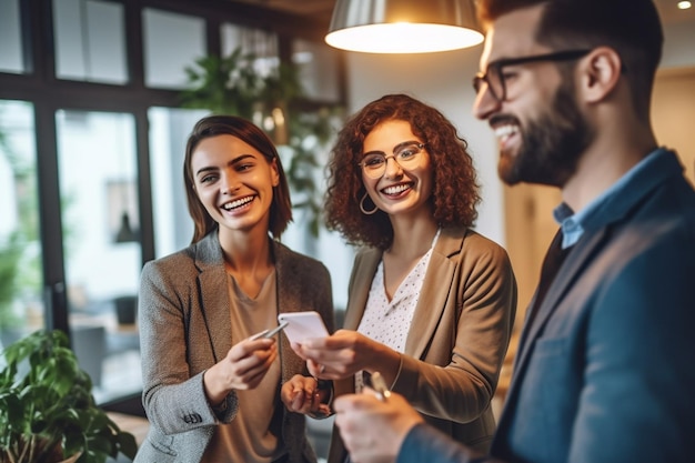 Happy business people shaking hands in the conference room Generative AI