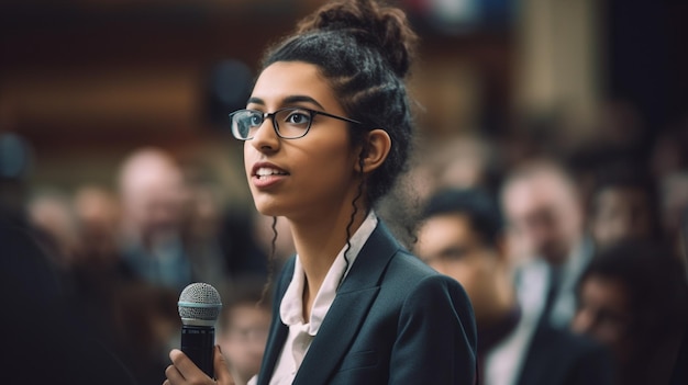 Happy business woman Giving a speech with confidence and charisma at conference with Gener