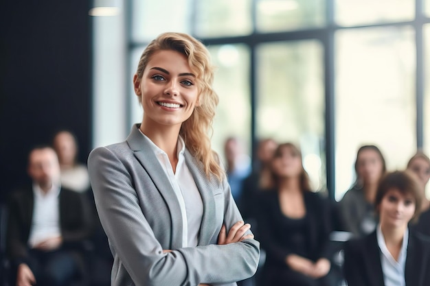 Happy business woman Giving a speech with confidence and charisma women in business working office