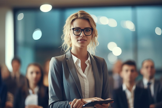 Happy business woman Giving a speech with confidence and charisma women in business working office