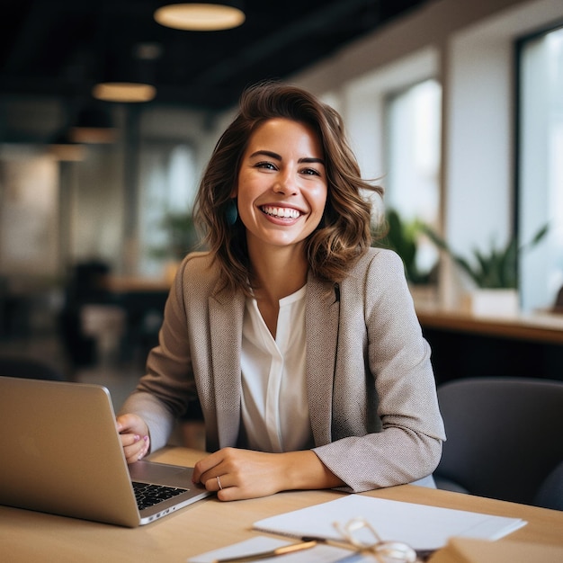 Happy business woman is smiling in office